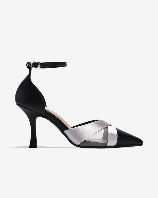 Giày Cao Gót Zucia Satin Phối Lưới-GTHA5-Đen Color1First