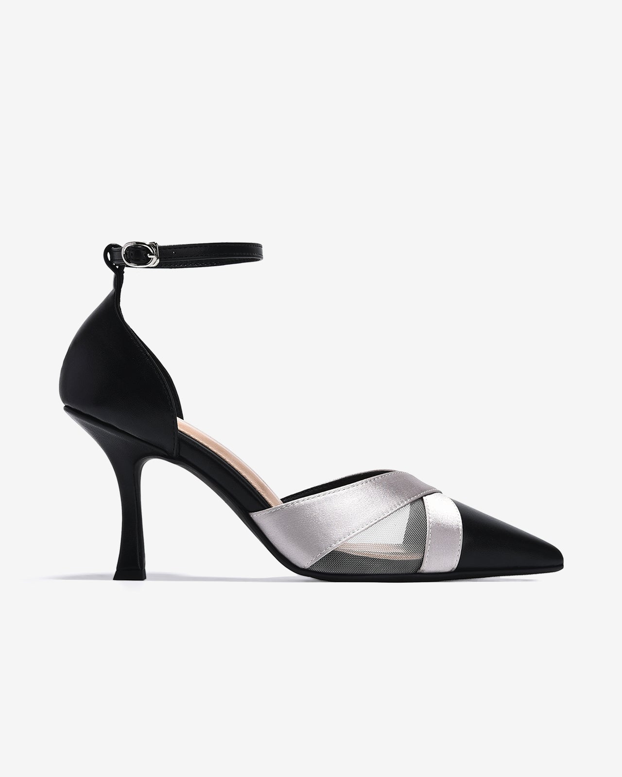 Giày Cao Gót Zucia Satin Phối Lưới-GTHA5-Đen Color2First