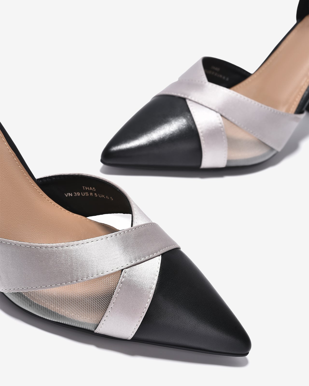 Giày Cao Gót Zucia Satin Phối Lưới-GTHA5-Đen Color2