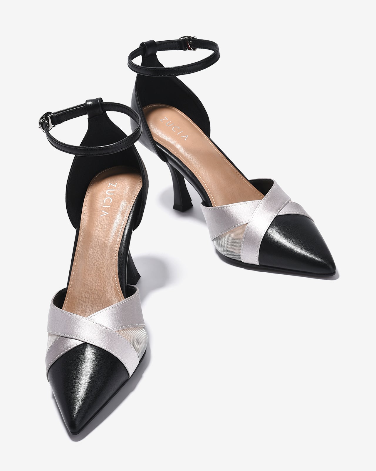 Giày Cao Gót Zucia Satin Phối Lưới-GTHA5-Đen Color1