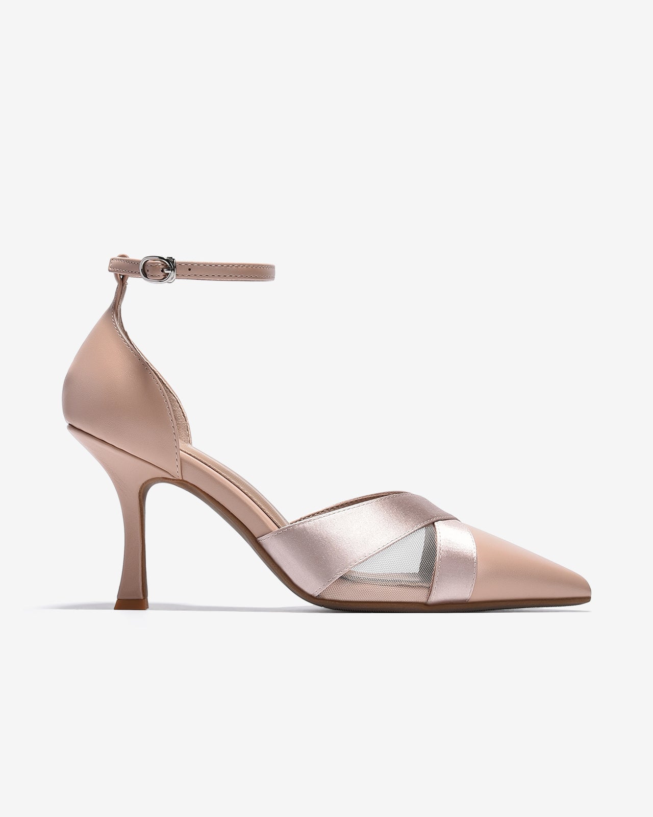 Giày Cao Gót Zucia Satin Phối Lưới-GTHA5-Hồng Color2First