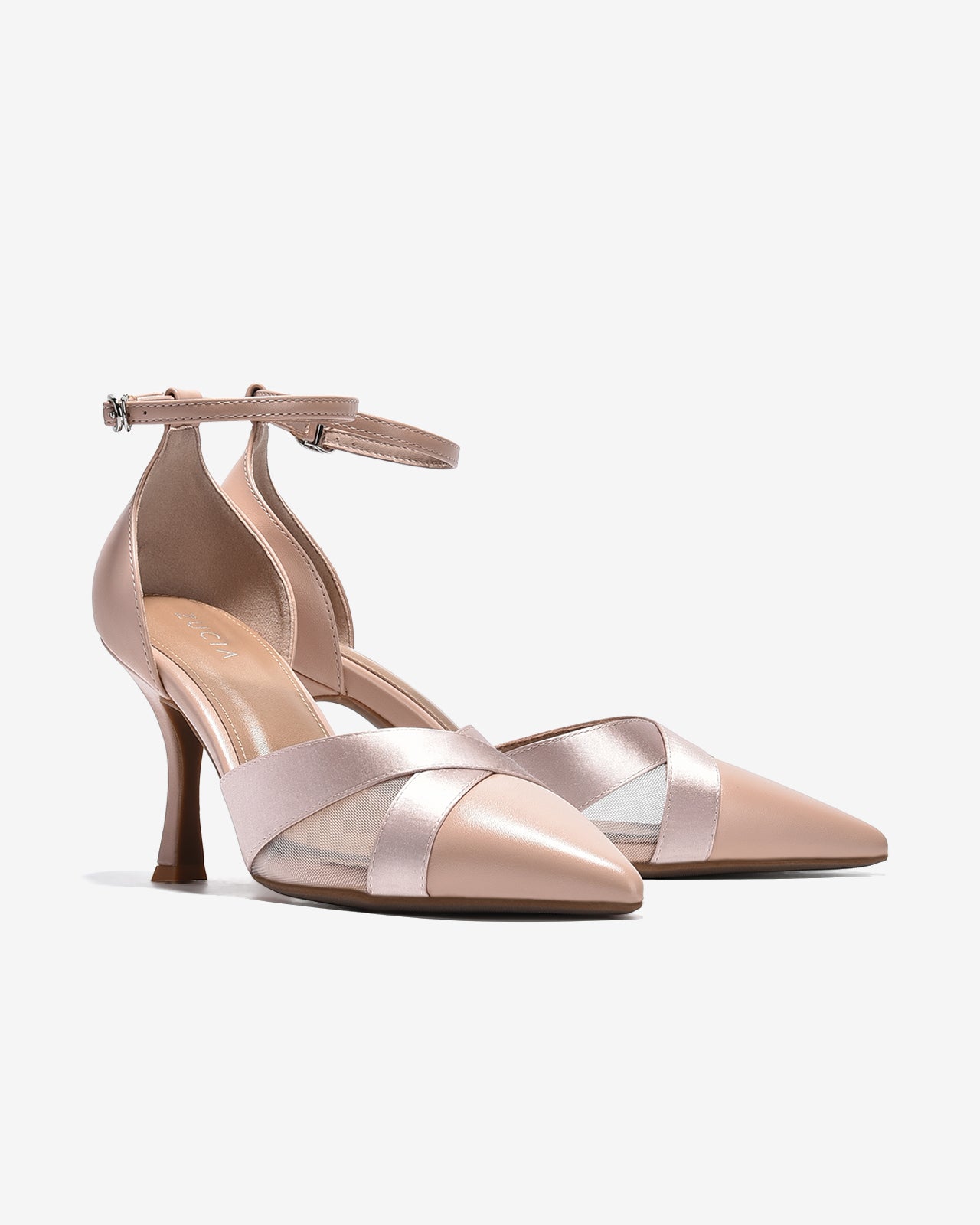 Giày Cao Gót Zucia Satin Phối Lưới-GTHA5-Hồng Color2