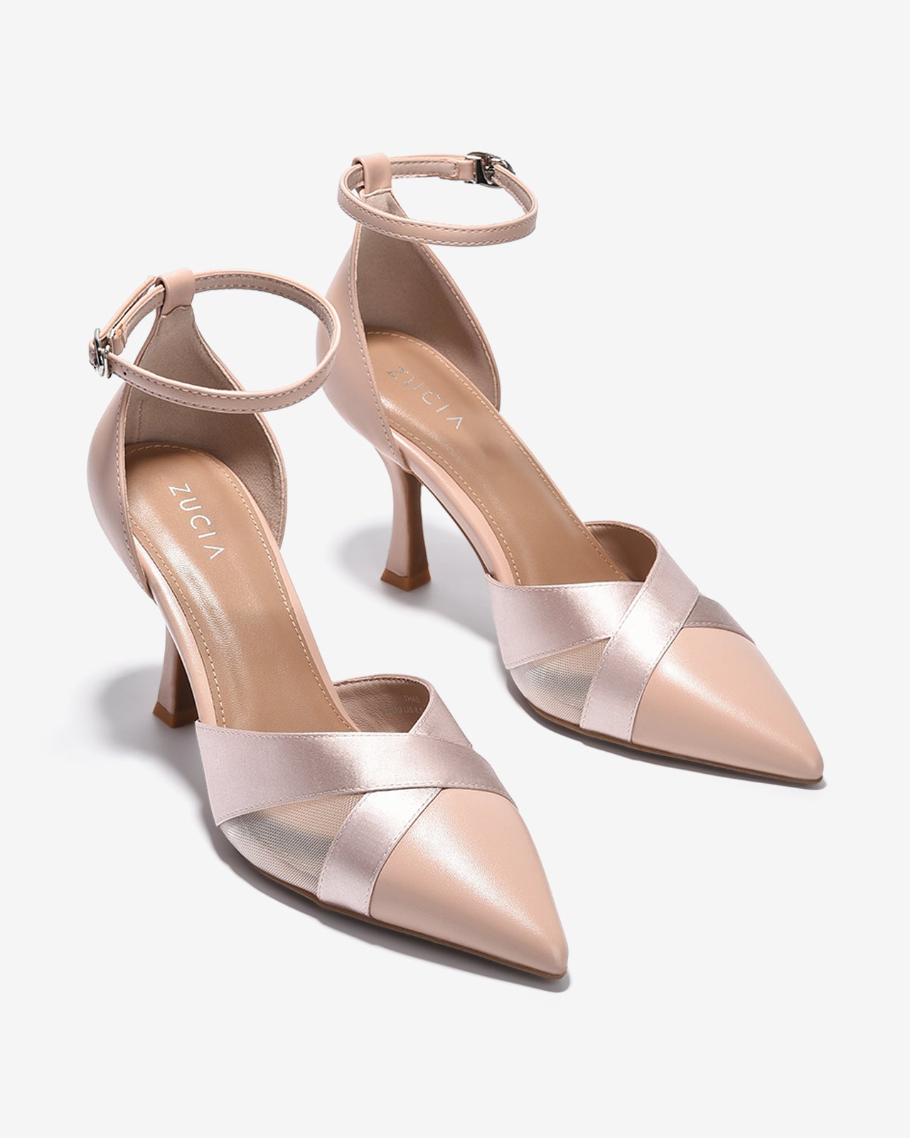 Giày Cao Gót Zucia Satin Phối Lưới-GTHA5-Hồng Color1