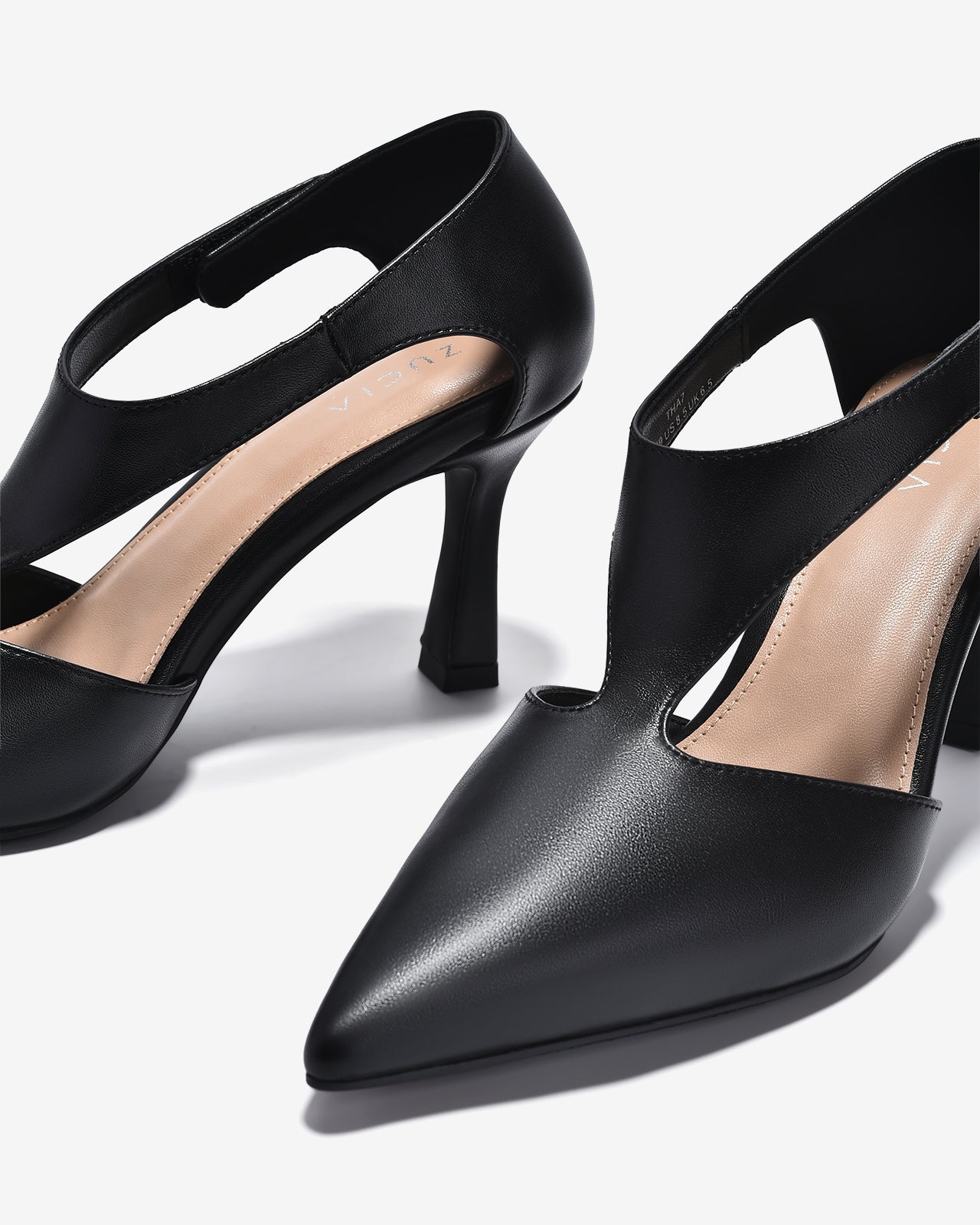 Giày Cao Gót Zucia Mũi Nhọn Quai Dán Cách Điệu-GTHA7-Đen Color1