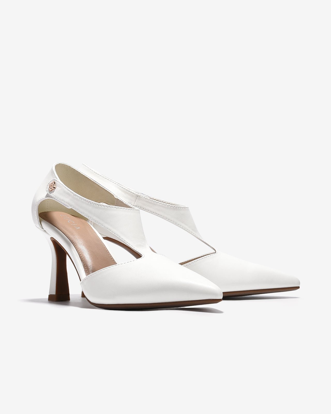 Giày Cao Gót Zucia Mũi Nhọn Quai Dán Cách Điệu-GTHA7-Trắng Color2