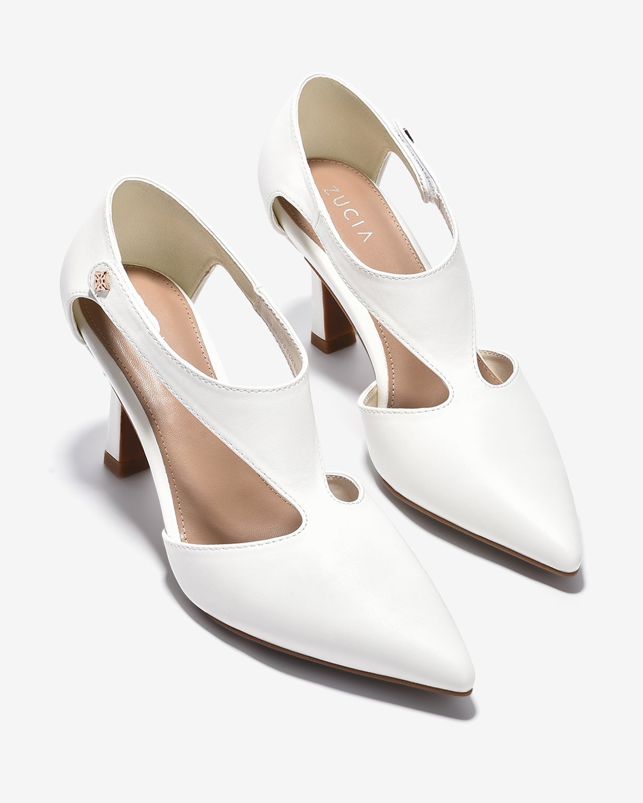 Giày Cao Gót Zucia Mũi Nhọn Quai Dán Cách Điệu-GTHA7-Trắng Color2