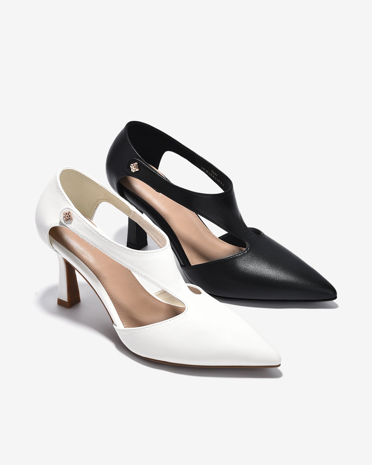 Giày Cao Gót Zucia Mũi Nhọn Quai Dán Cách Điệu-GTHA7-Trắng Color1