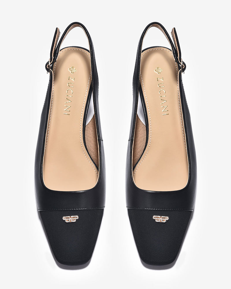 Giày Slingback Cao Gót Zuciani Phối Màu Đính Đá-GCL03-Đen Color2