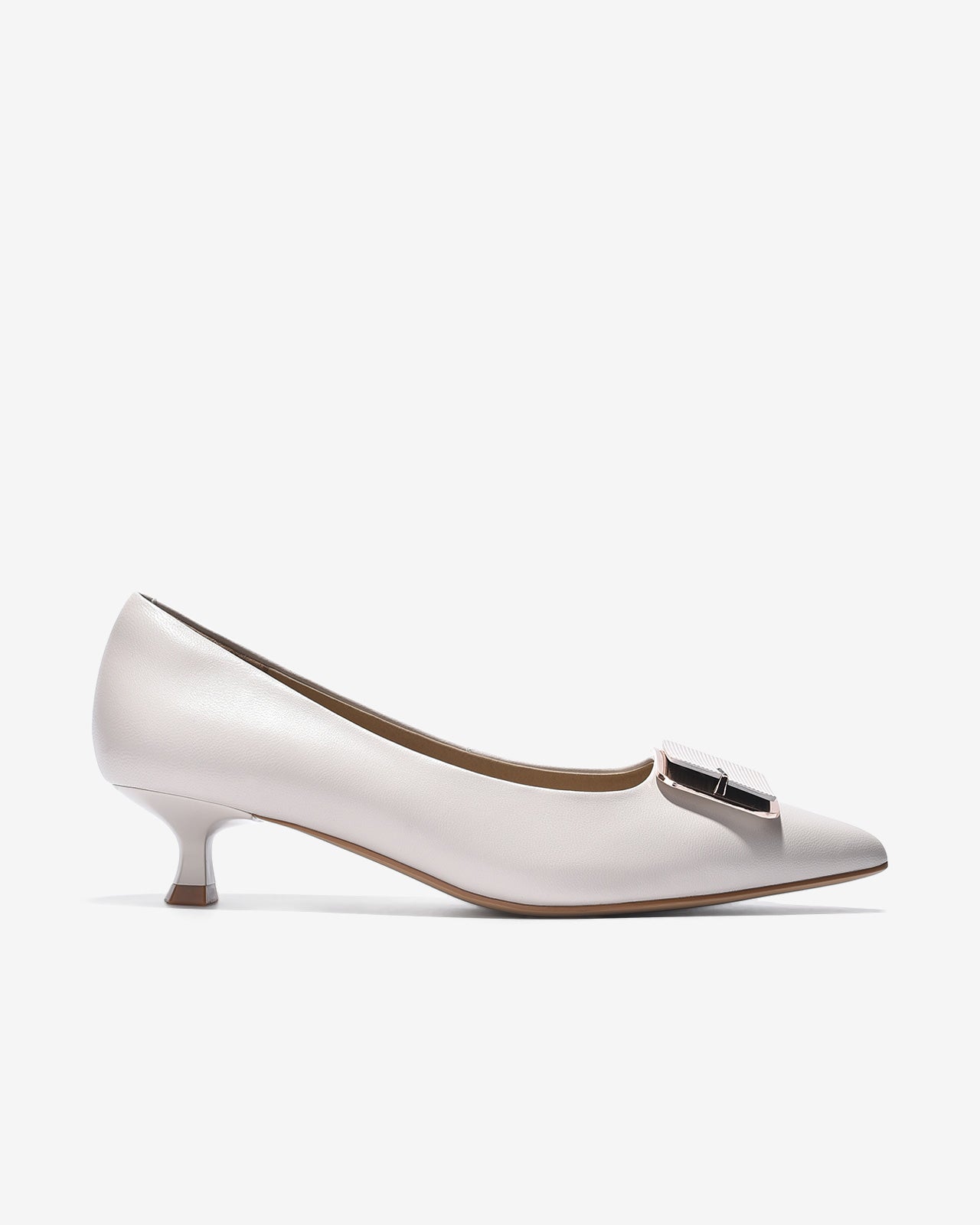 Giày Cao Gót Zuciani Mũi Nhọn Khóa Viền-GCL16-Trắng Color2First