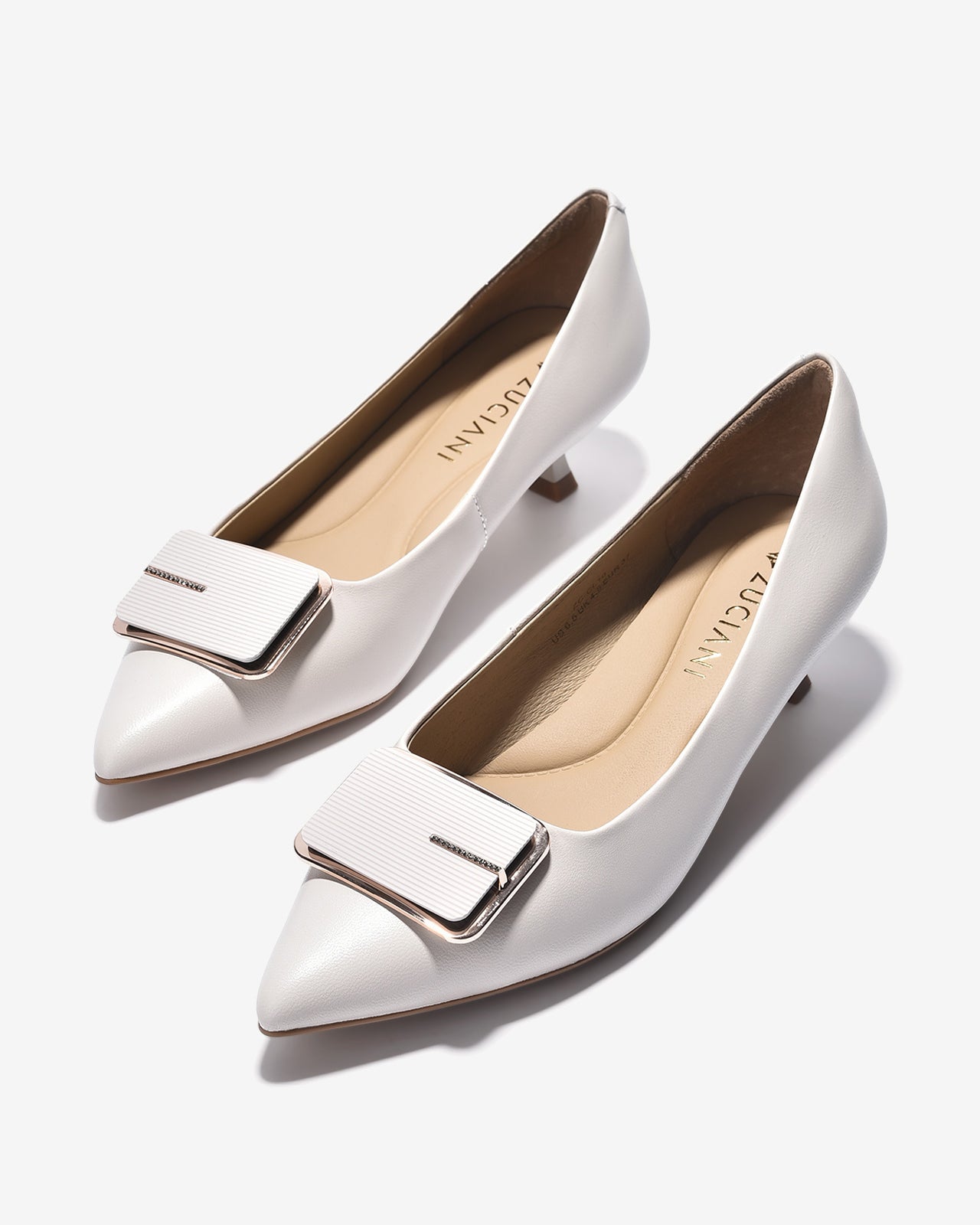 Giày Cao Gót Zuciani Mũi Nhọn Khóa Viền-GCL16-Trắng Color1