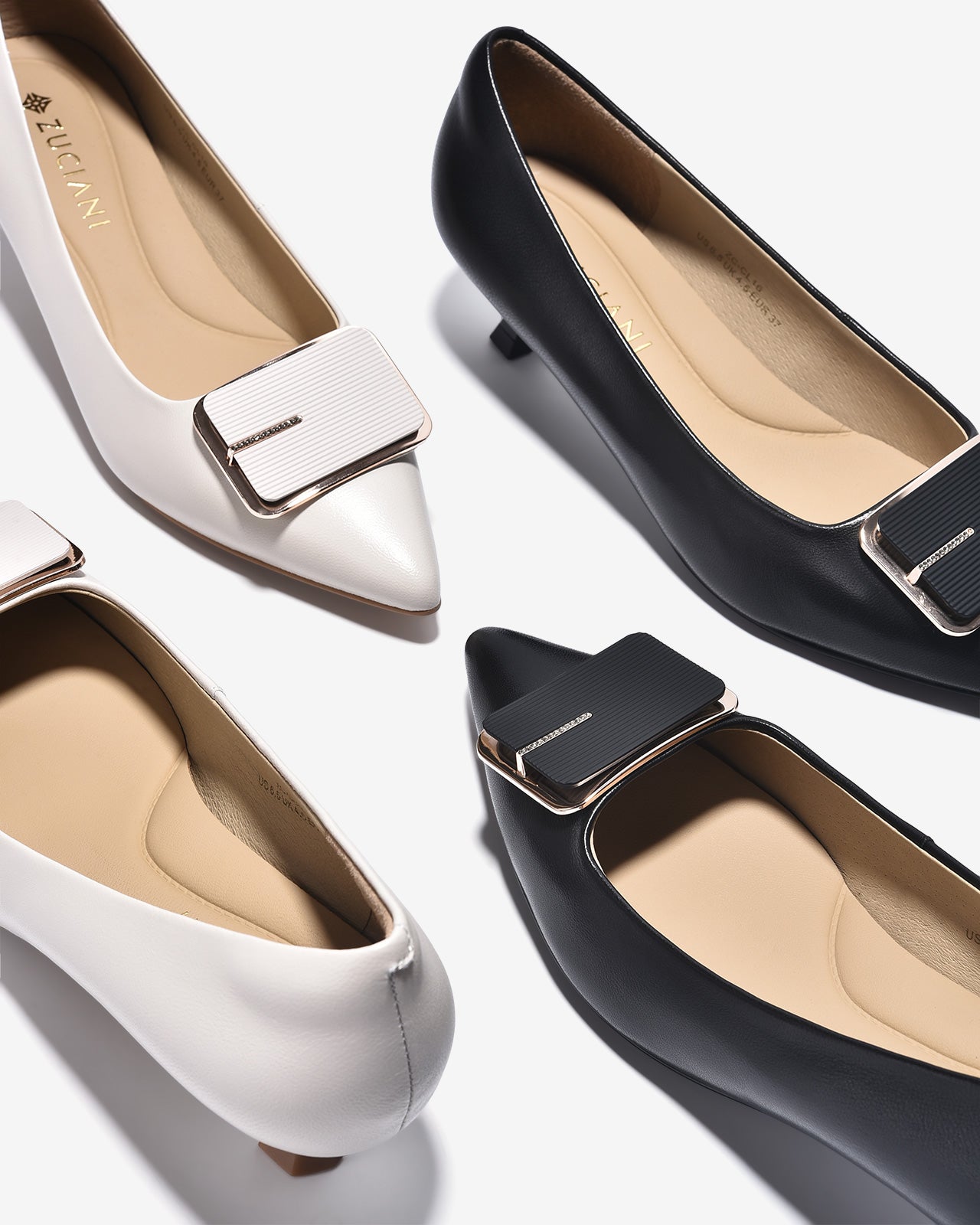 Giày Cao Gót Zuciani Mũi Nhọn Khóa Viền-GCL16-Trắng Color2