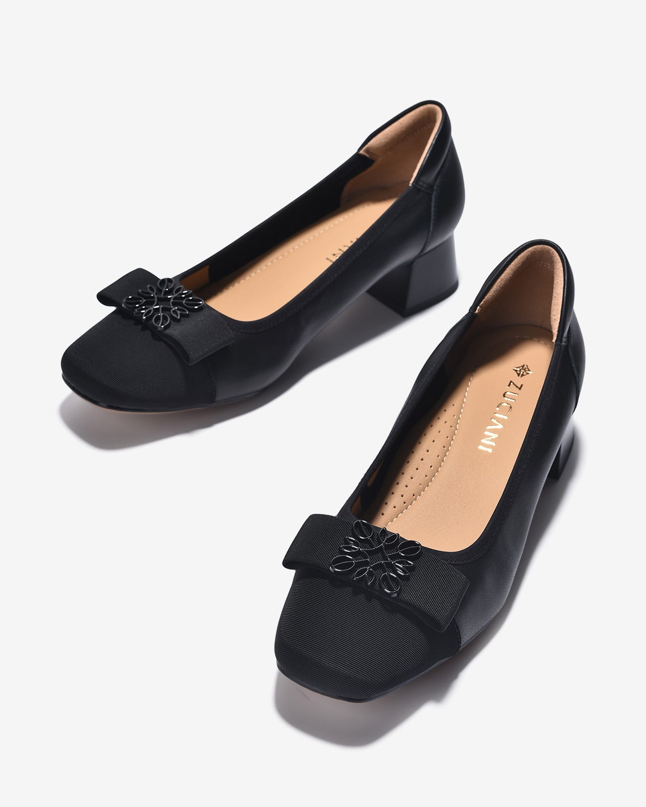 Giày Cao Gót Zuciani Da Phối Hoa Bông Tuyết-GCL18-Đen Color2