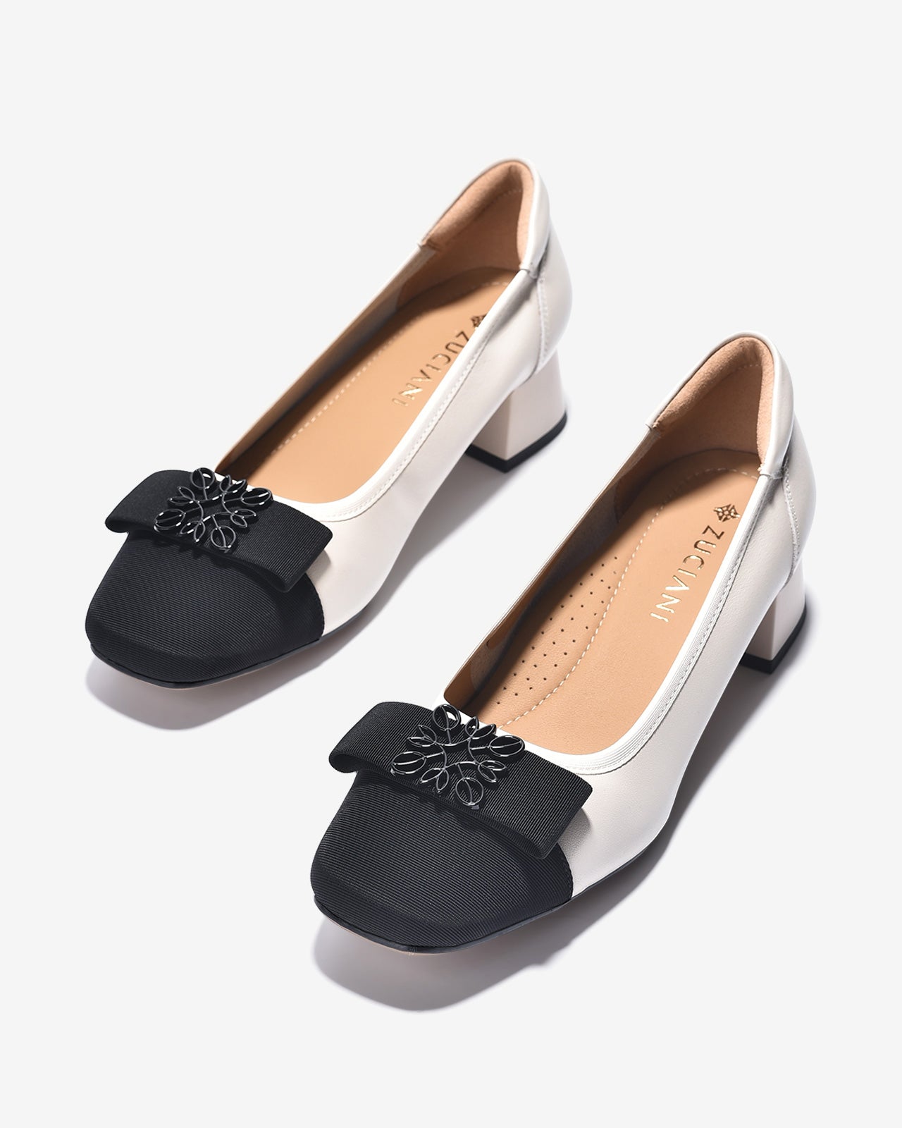 Giày Cao Gót Zuciani Da Phối Hoa Bông Tuyết-GCL18-Kem Color1