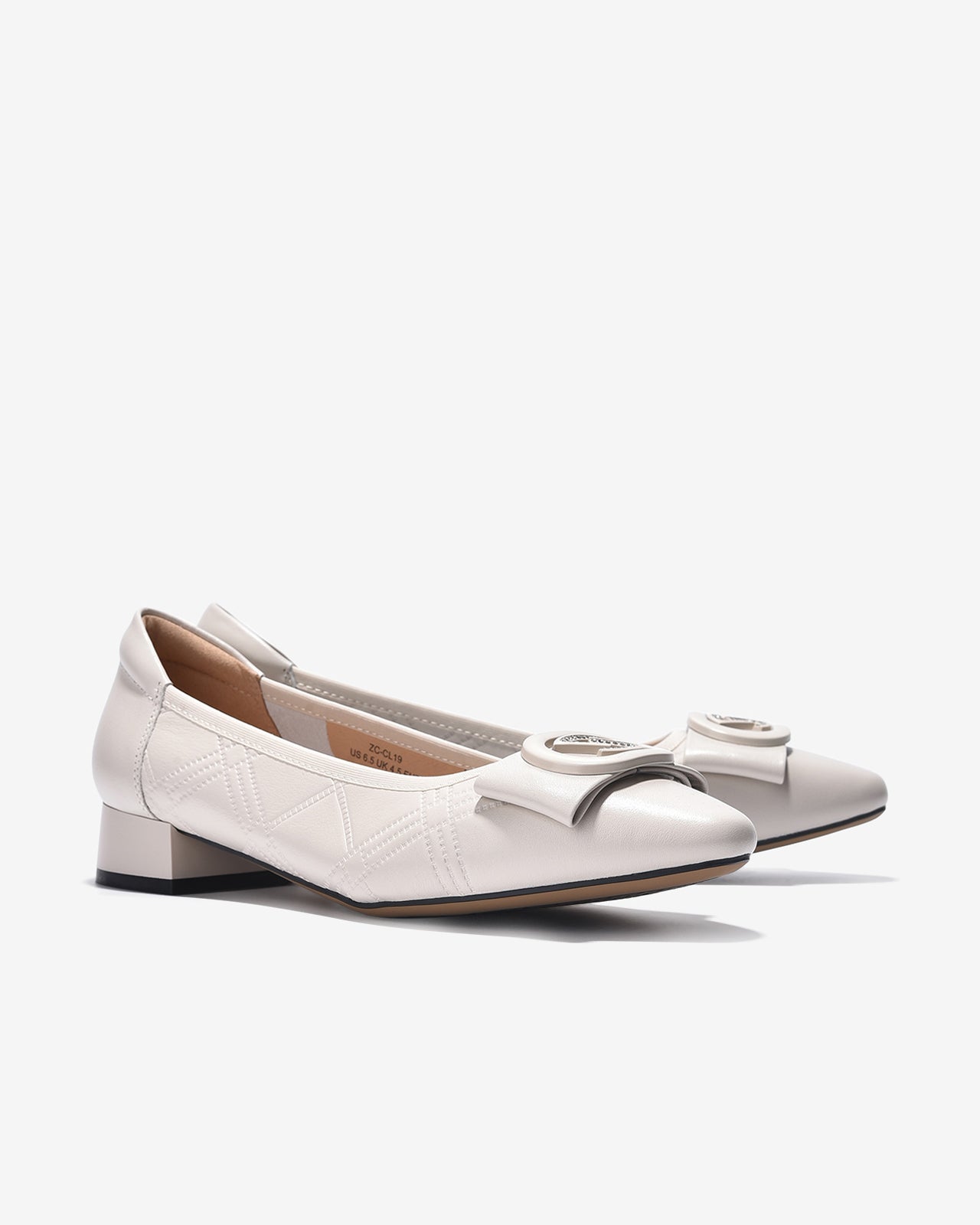 Giày Cao Gót Zuciani Dập Vân Hình Thoi-GCL19-Trắng Color2