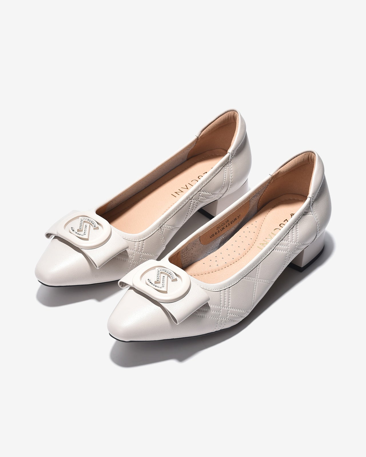 Giày Cao Gót Zuciani Dập Vân Hình Thoi-GCL19-Trắng Color2