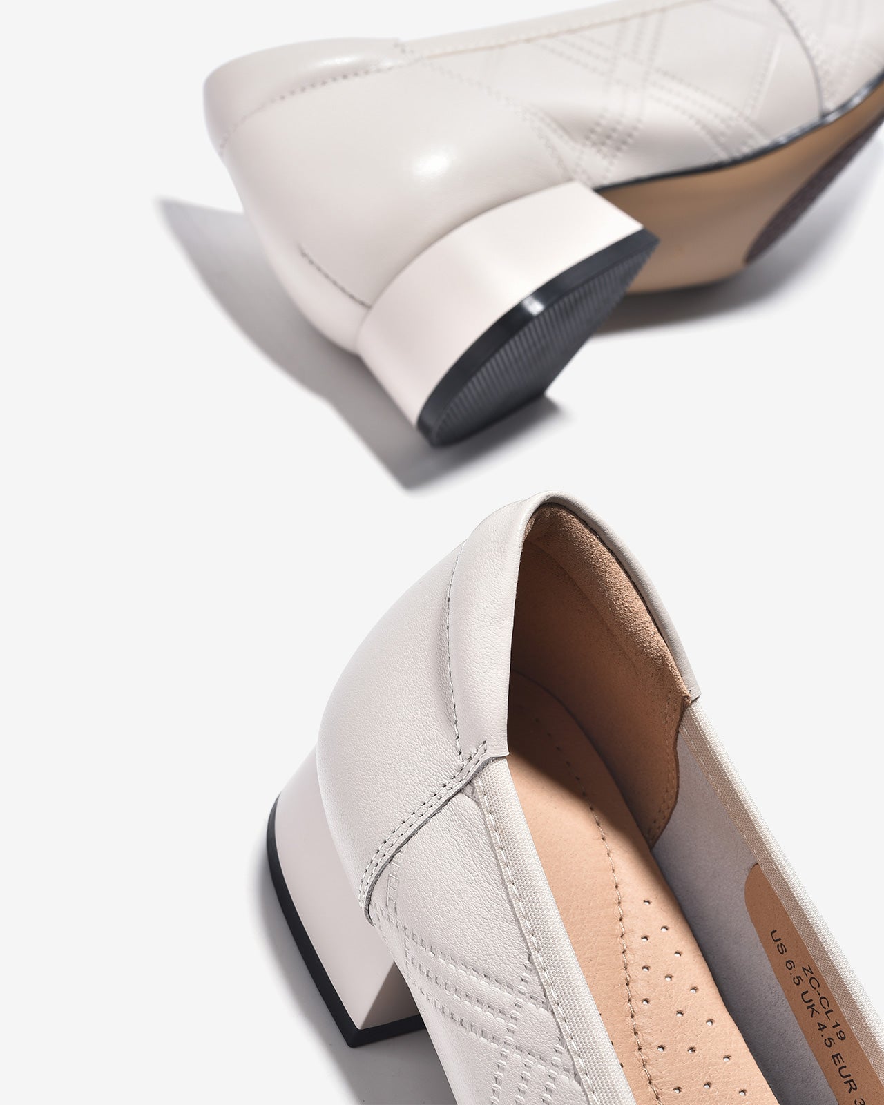 Giày Cao Gót Zuciani Dập Vân Hình Thoi-GCL19-Trắng Color2