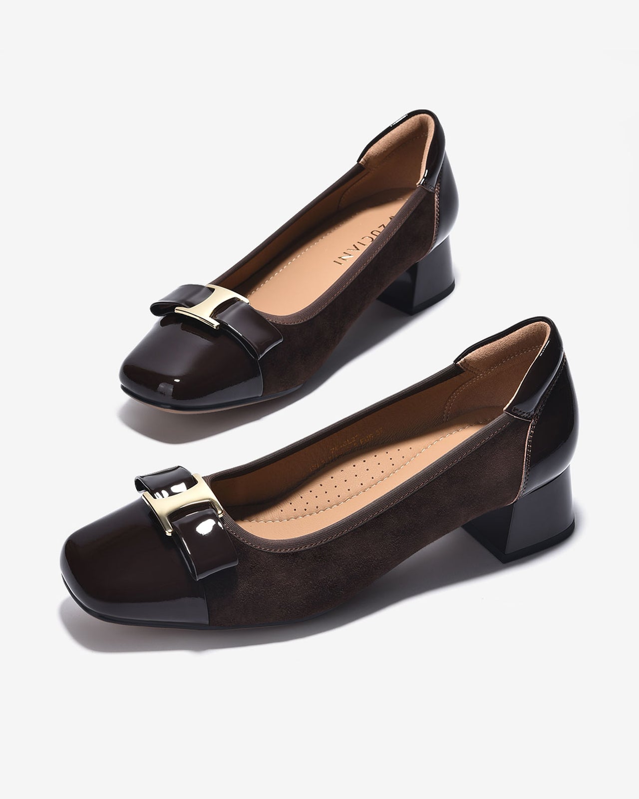 Giày Cao Gót Zuciani Phối Da Bóng Sang Trọng-GCL21-Nâu Color3