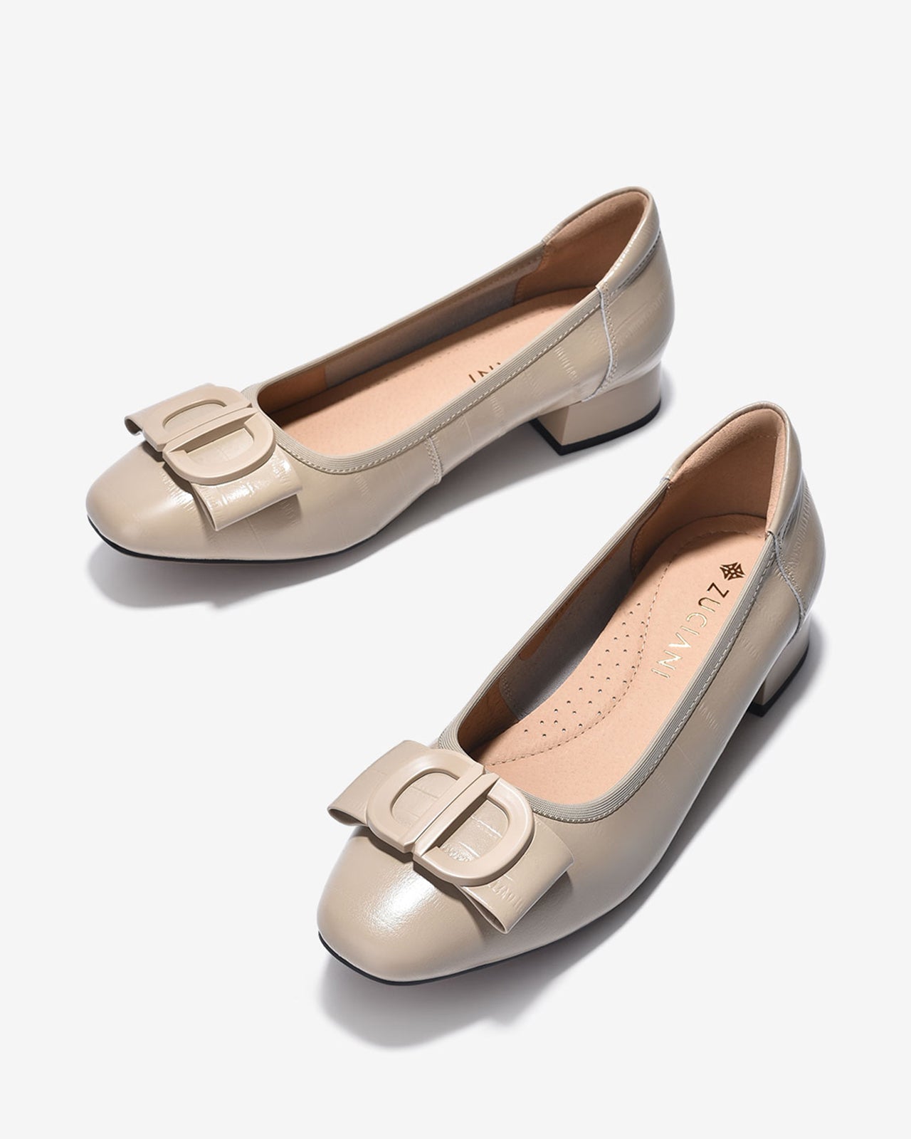 Giày Cao Gót Zuciani Da Bóng Dập Vân-GCL24-Cafe Color1