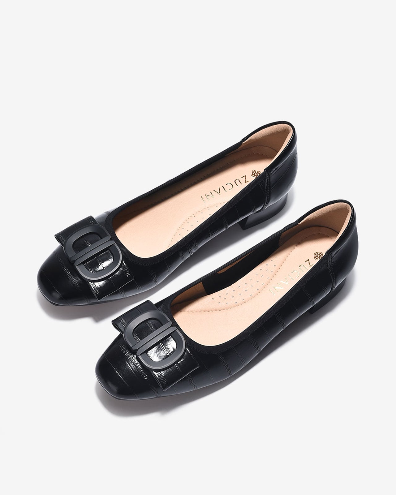 Giày Cao Gót Zuciani Da Bóng Dập Vân-GCL24-Đen Color1