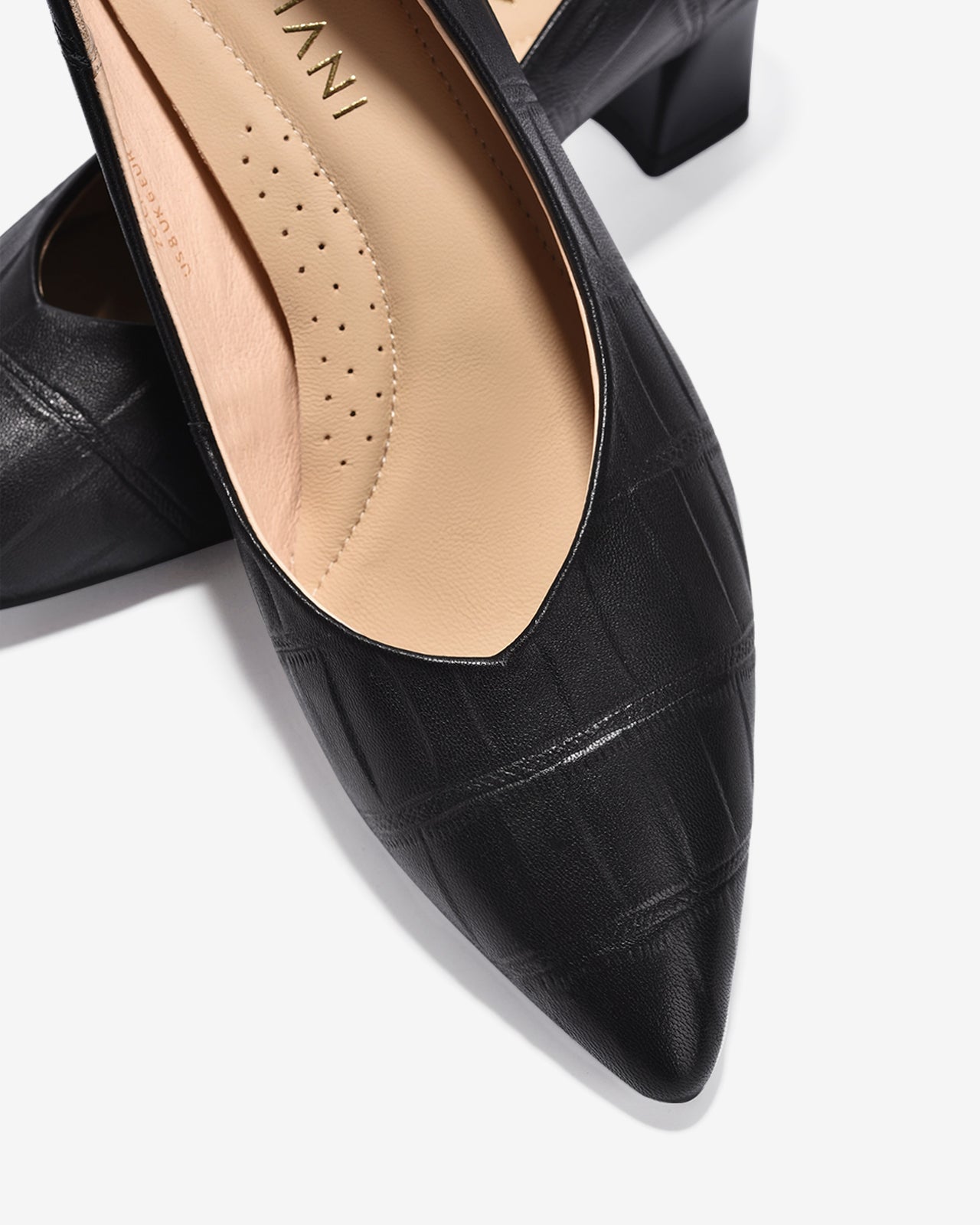 Giày Cao Gót Zuciani Gót Vuông Dập Vân-GCM01-Đen Color2