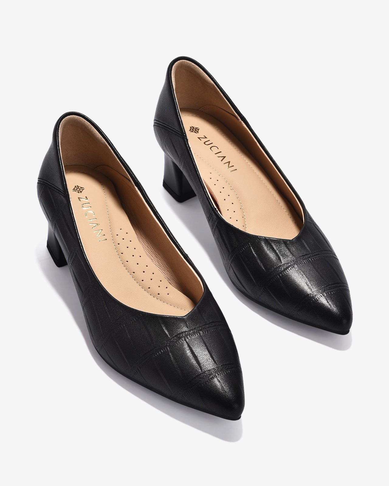 Giày Cao Gót Zuciani Gót Vuông Dập Vân-GCM01-Đen Color2