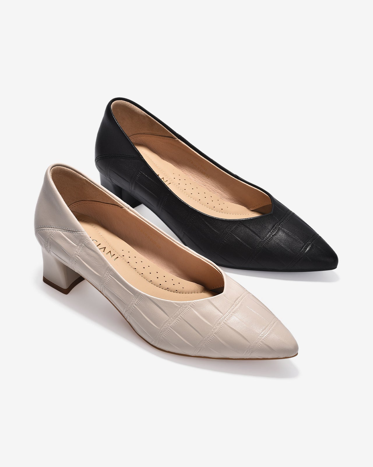 Giày Cao Gót Zuciani Gót Vuông Dập Vân-GCM01-Đen Color2