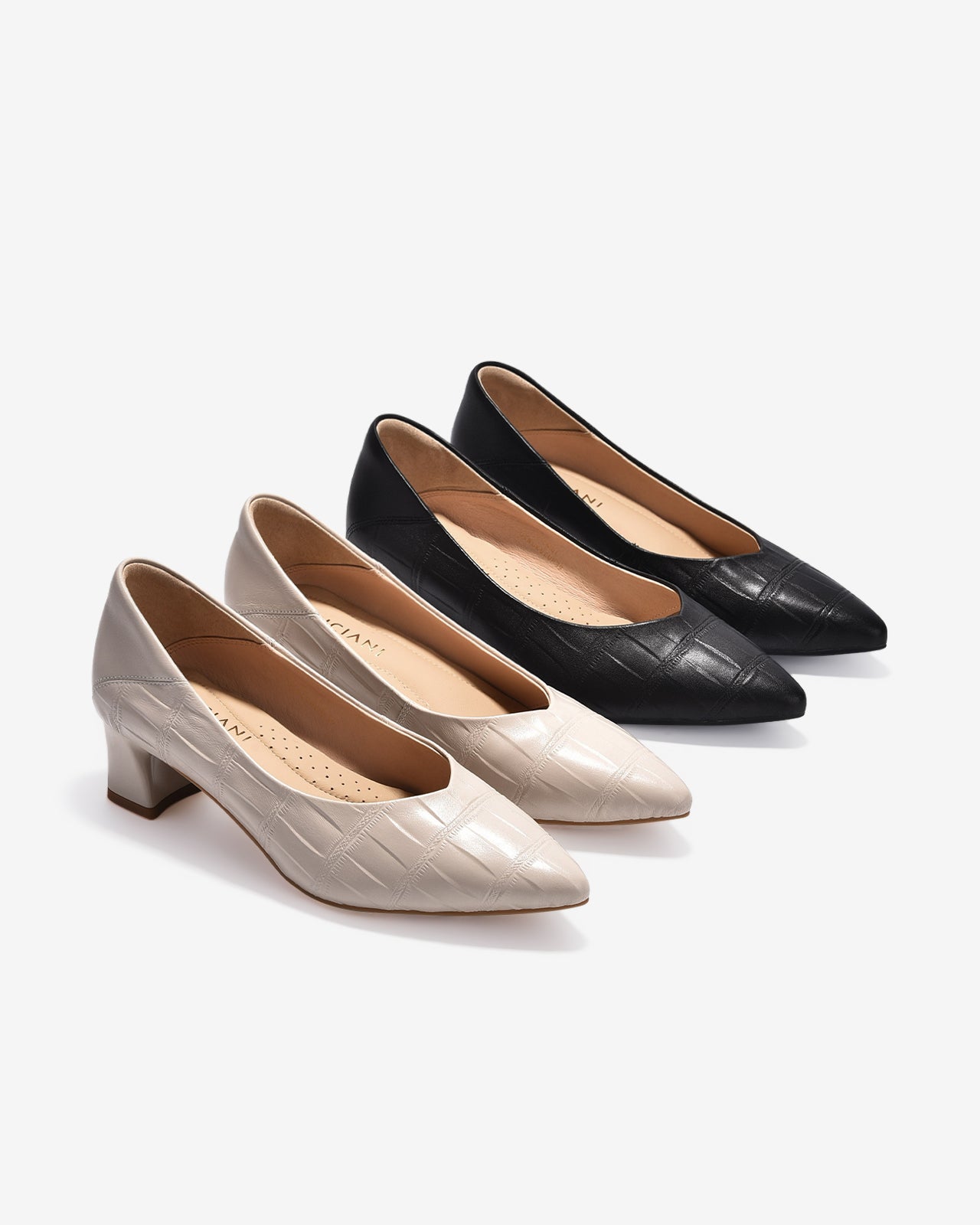 Giày Cao Gót Zuciani Gót Vuông Dập Vân-GCM01-Kem Color2