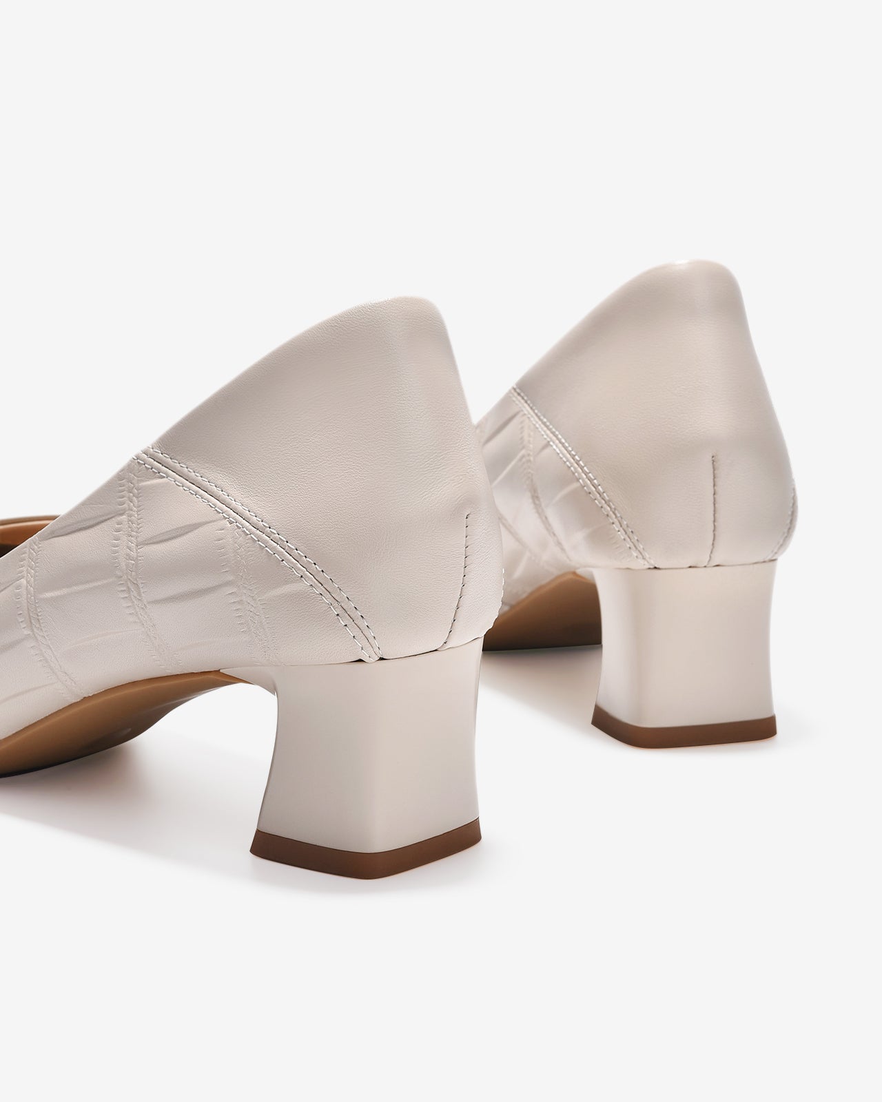 Giày Cao Gót Zuciani Gót Vuông Dập Vân-GCM01-Kem Color1