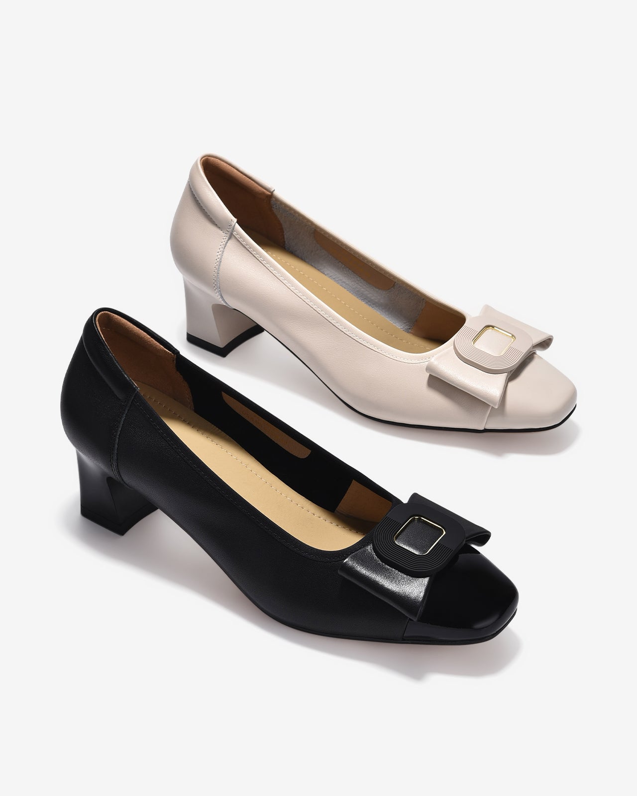 Giày Cao Gót Zuciani Mũi Phối Da Bóng Đính Khoá Nơ-GCM04-Trắng Color2