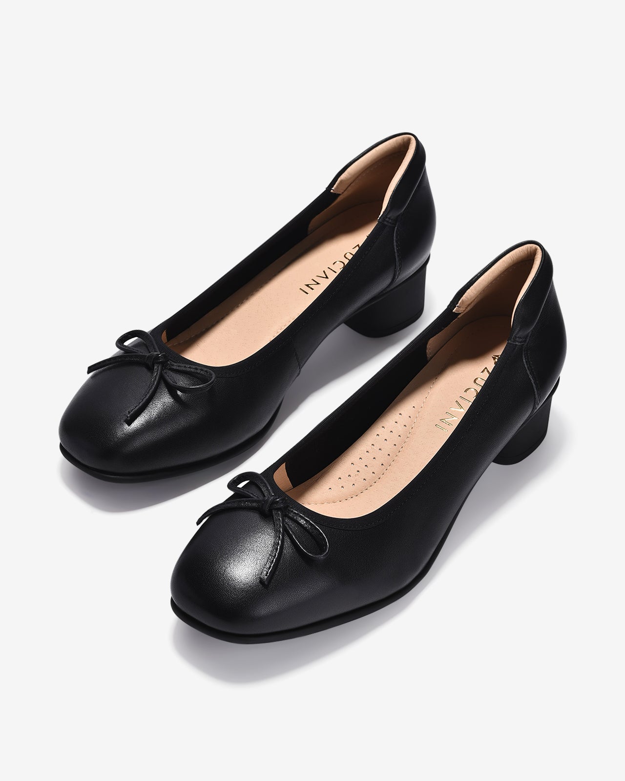 Giày Cao Gót Zuciani Mũi Vuông Đính Nơ Da-GCM10-Đen Color1