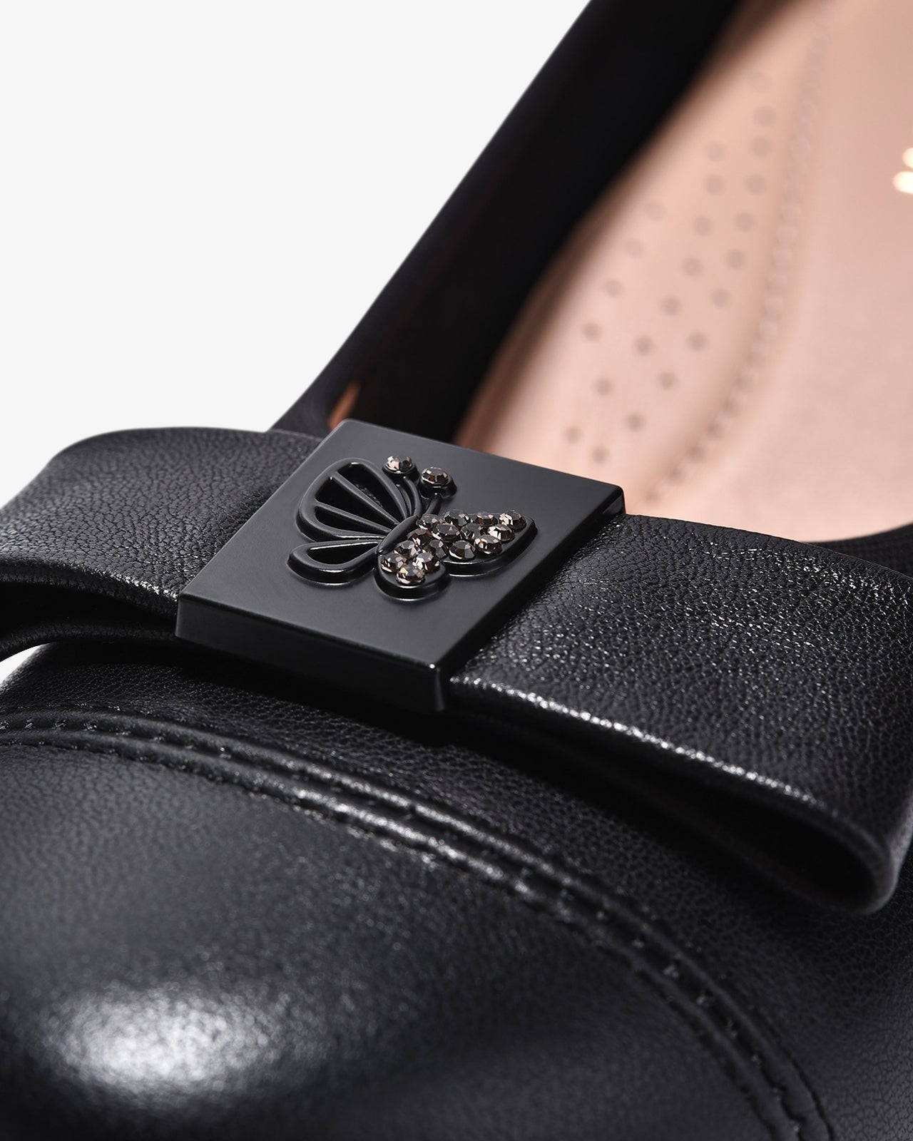 Giày Cao Gót Zuciani Mũi Tròn Nơ Phối Bướm Đính Đá-GCM11-Đen Color1