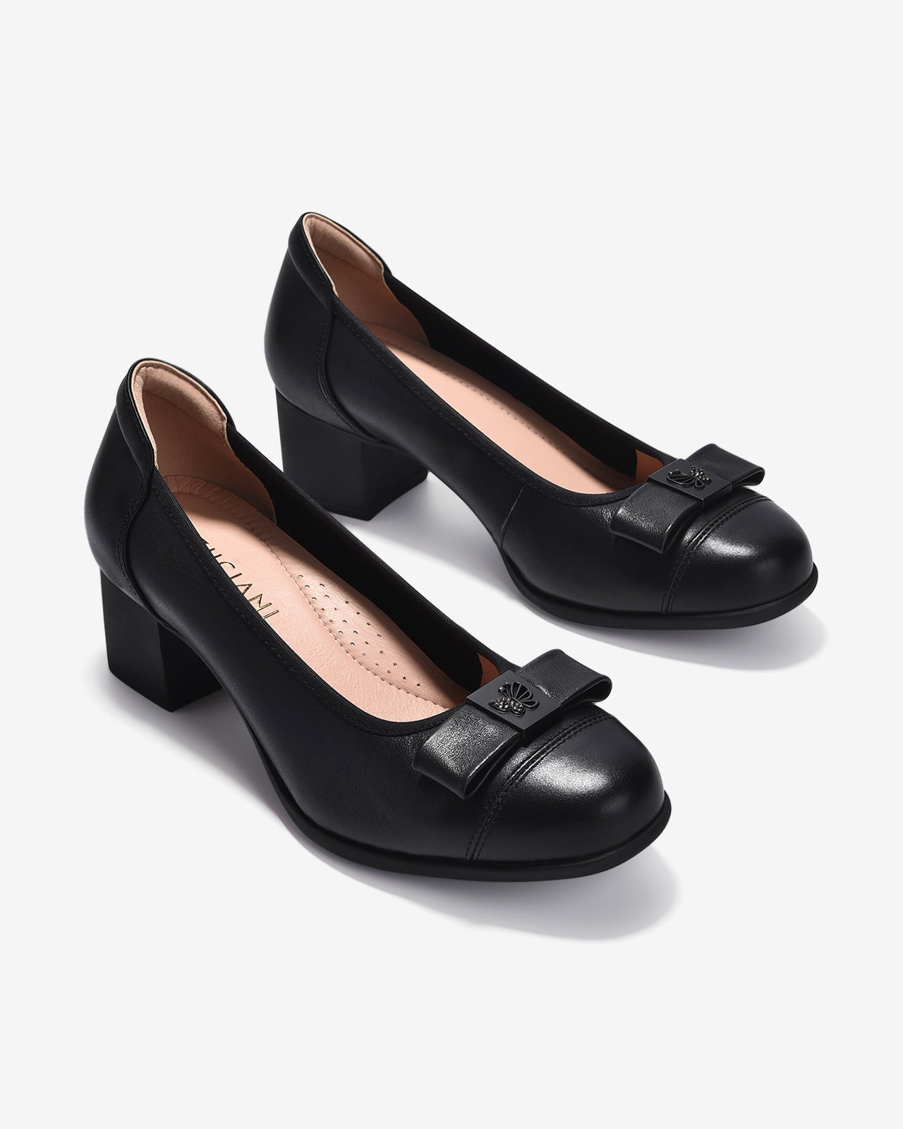 Giày Cao Gót Zuciani Mũi Tròn Nơ Phối Bướm Đính Đá-GCM11-Đen Color1