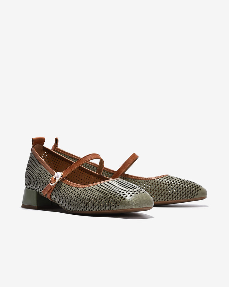 Giày Cao Gót Zuciani Đan Lưới Quai Ngọc Trai-GCM22-Xanh Lá Color1