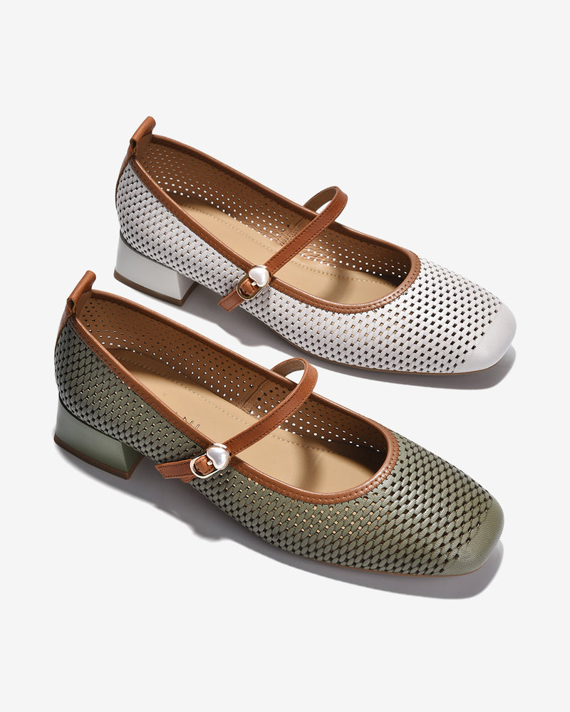 Giày Cao Gót Zuciani Đan Lưới Quai Ngọc Trai-GCM22-Xanh Lá Color1