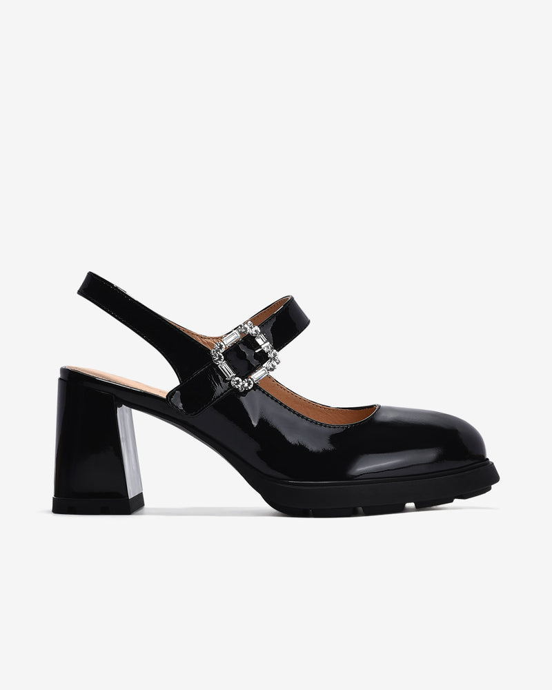 Giày Slingback Cao Gót Zuciani Mary Jane Da Bóng-GCM24-Đen Bóng Color2First