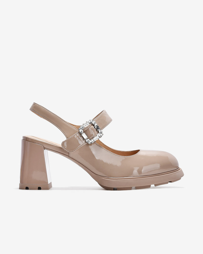 Giày Slingback Cao Gót Zuciani Mary Jane Da Bóng-GCM24-Kem Bóng Color2First