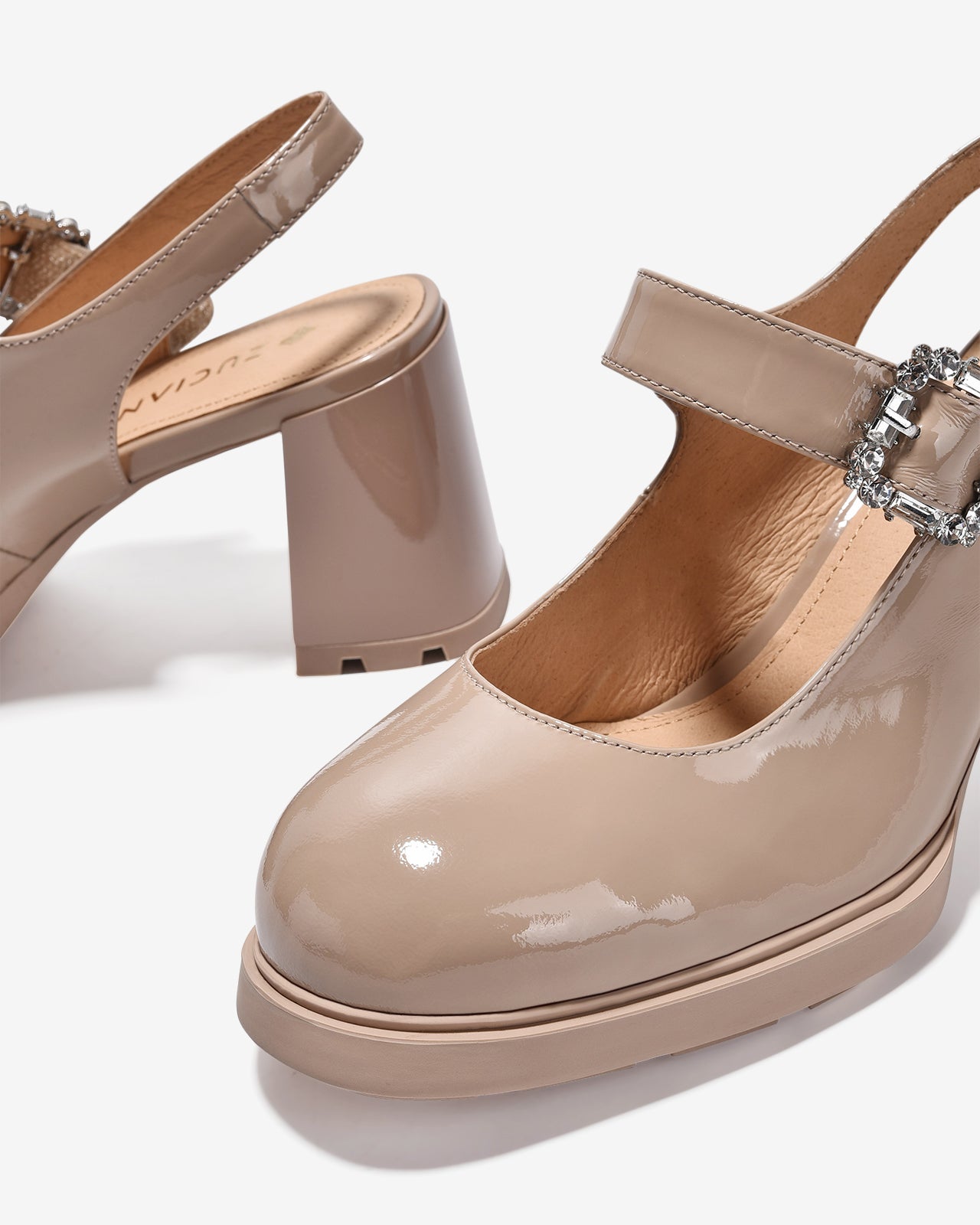 Giày Slingback Cao Gót Zuciani Mary Jane Da Bóng-GCM24-Kem Bóng Color1