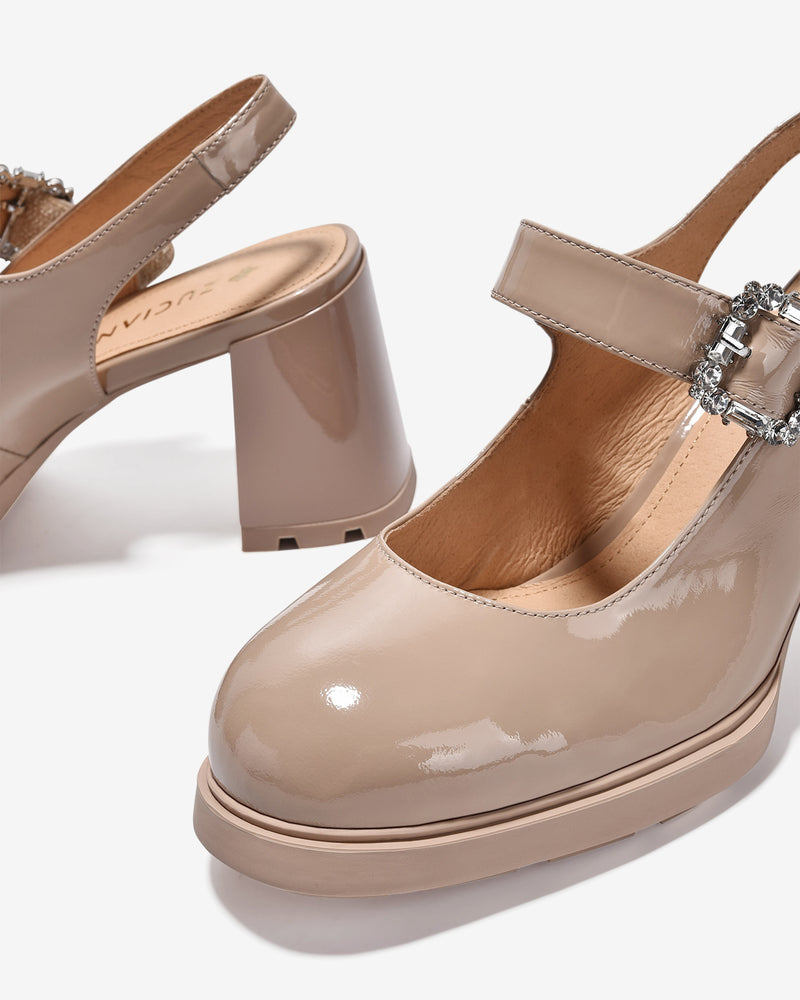 Giày Slingback Cao Gót Zuciani Mary Jane Da Bóng-GCM24-Kem Bóng Color2