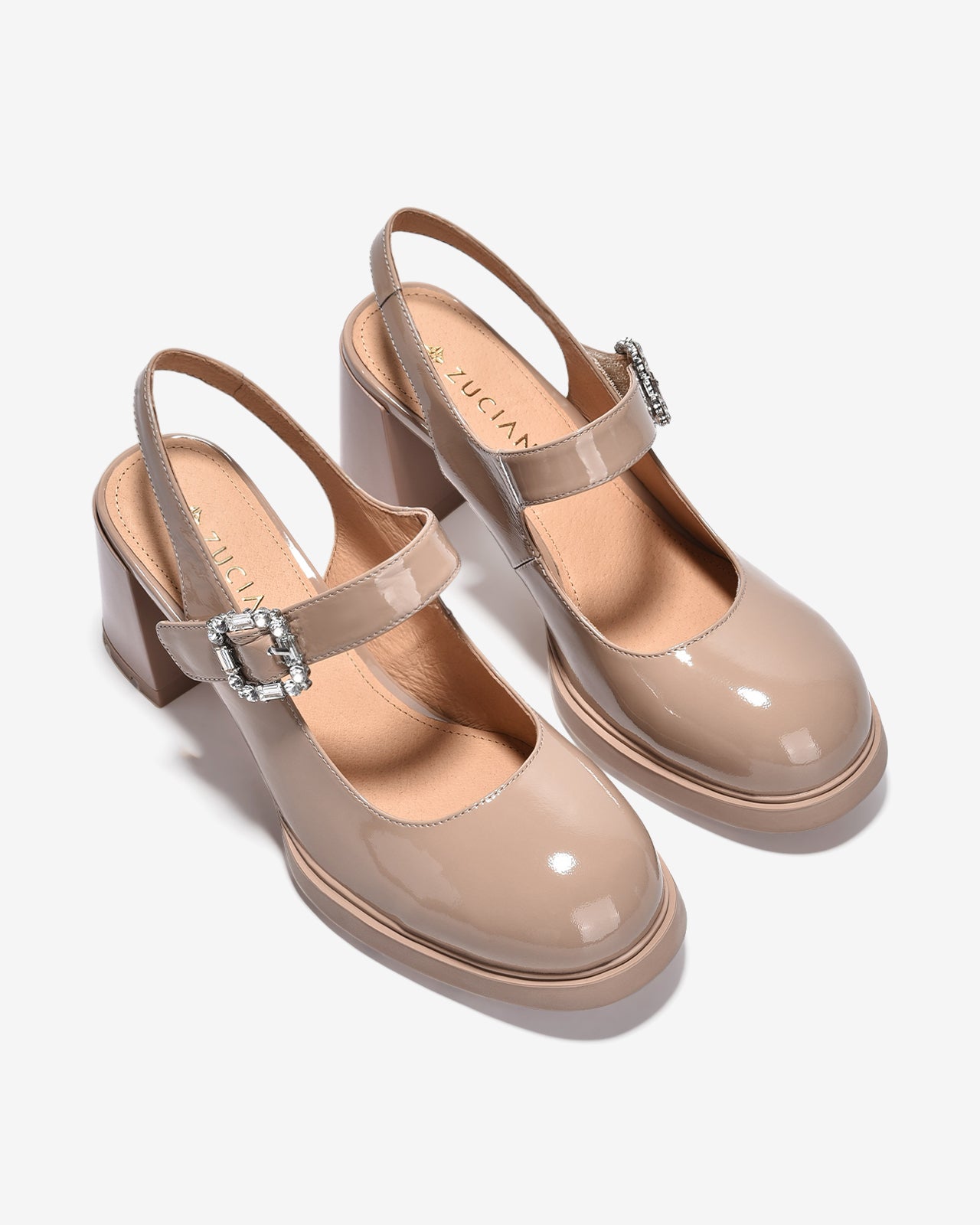 Giày Slingback Cao Gót Zuciani Mary Jane Da Bóng-GCM24-Kem Bóng Color2