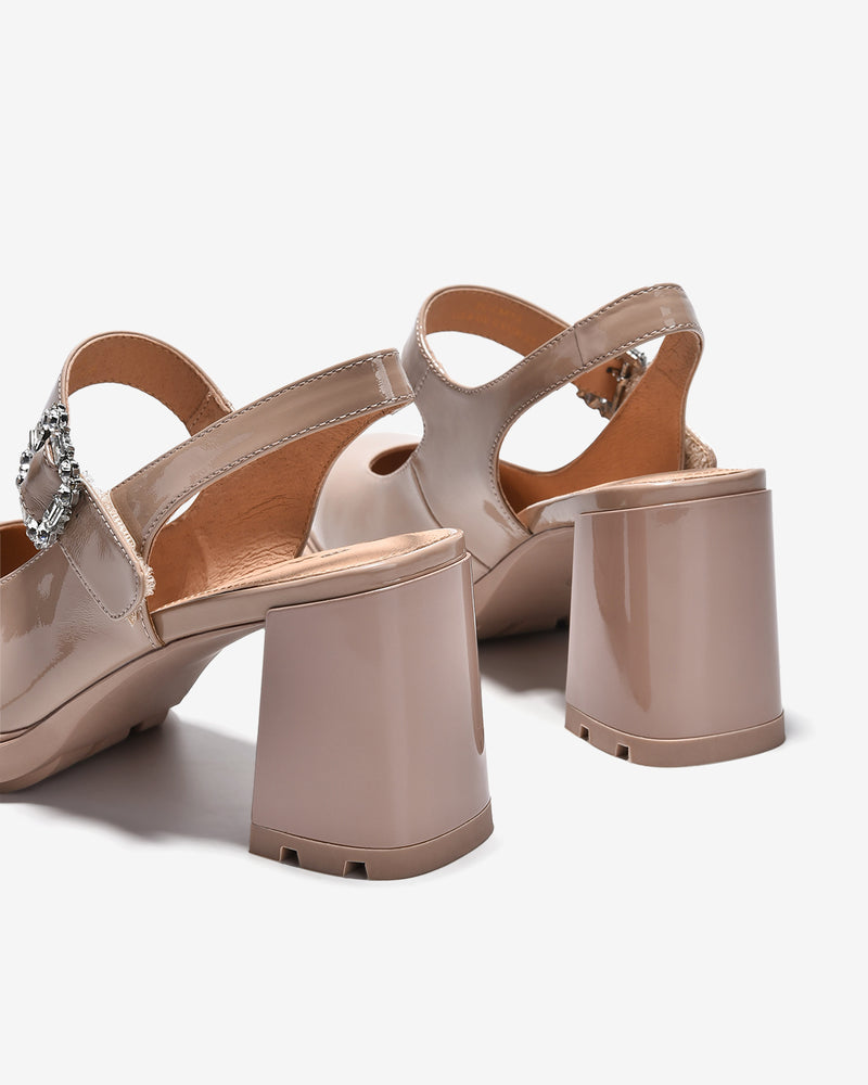 Giày Slingback Cao Gót Zuciani Mary Jane Da Bóng-GCM24-Kem Bóng Color2