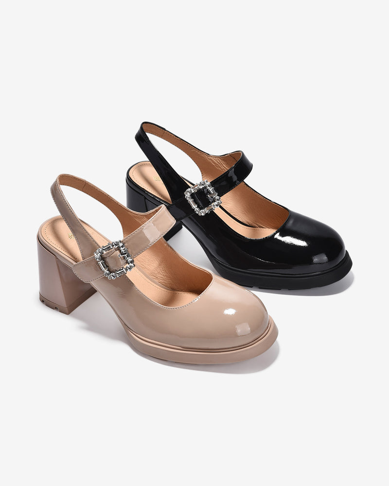 Giày Slingback Cao Gót Zuciani Mary Jane Da Bóng-GCM24-Kem Bóng Color2