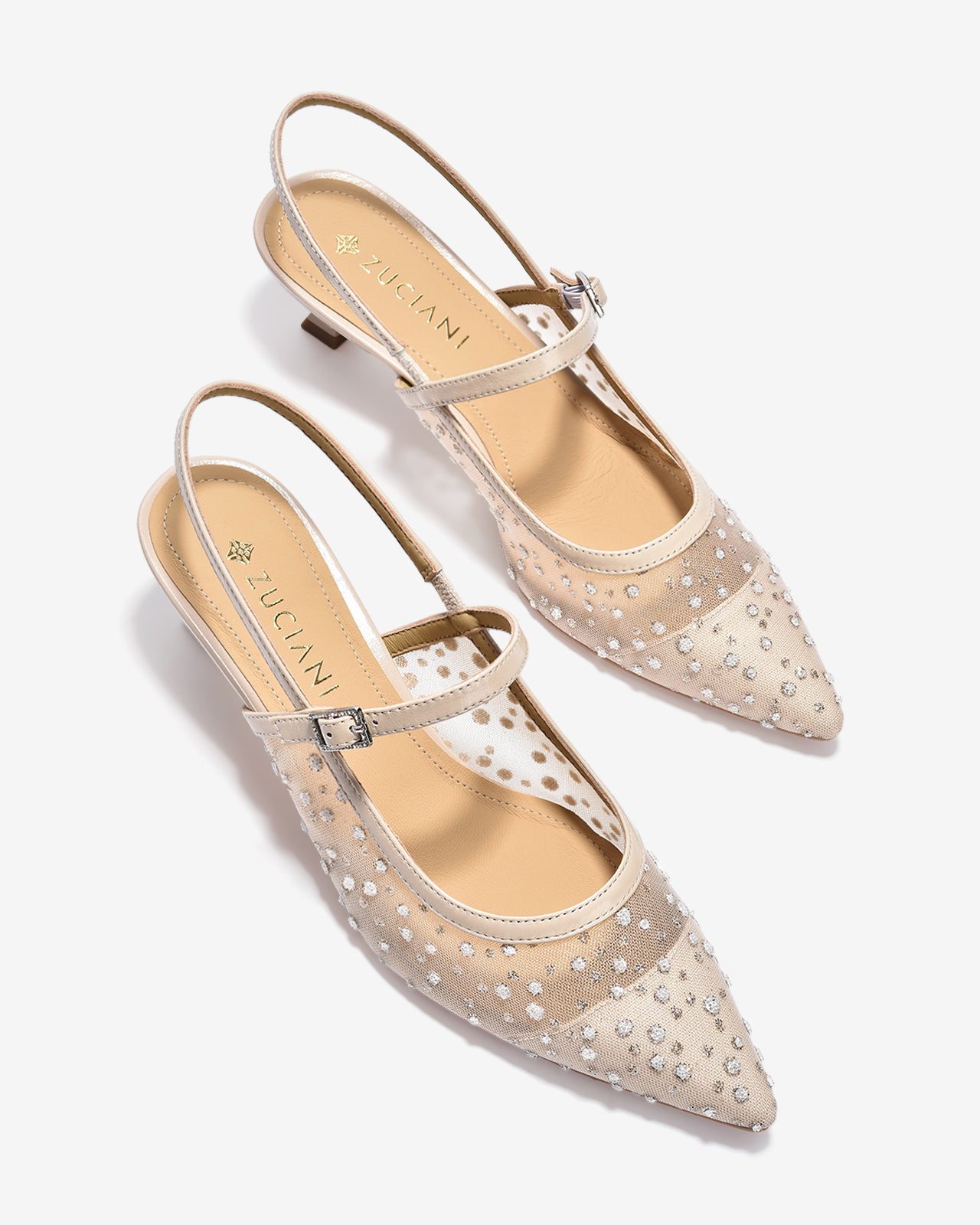Giày Cao Gót Zuciani Lưới Đính Đá Ánh Bạc-GCM31-Kem Color1