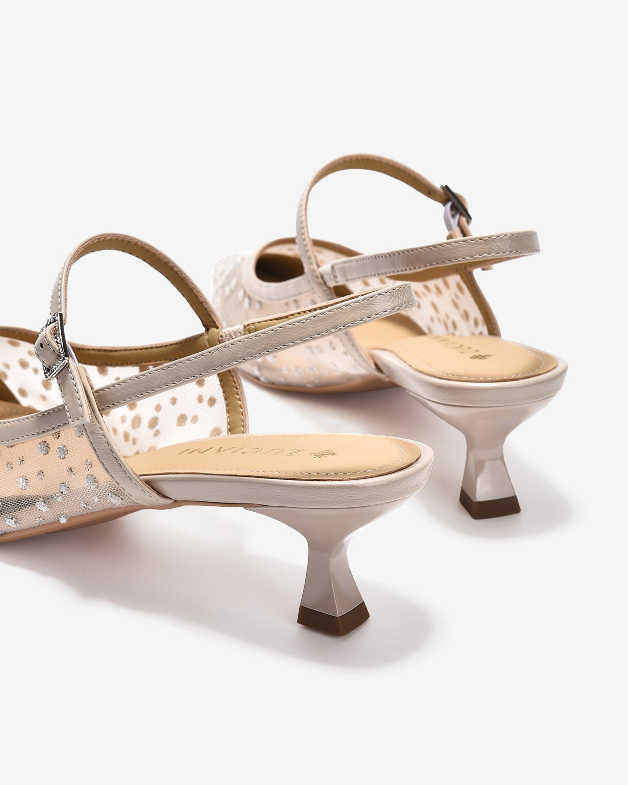 Giày Cao Gót Zuciani Lưới Đính Đá Ánh Bạc-GCM31-Kem Color1