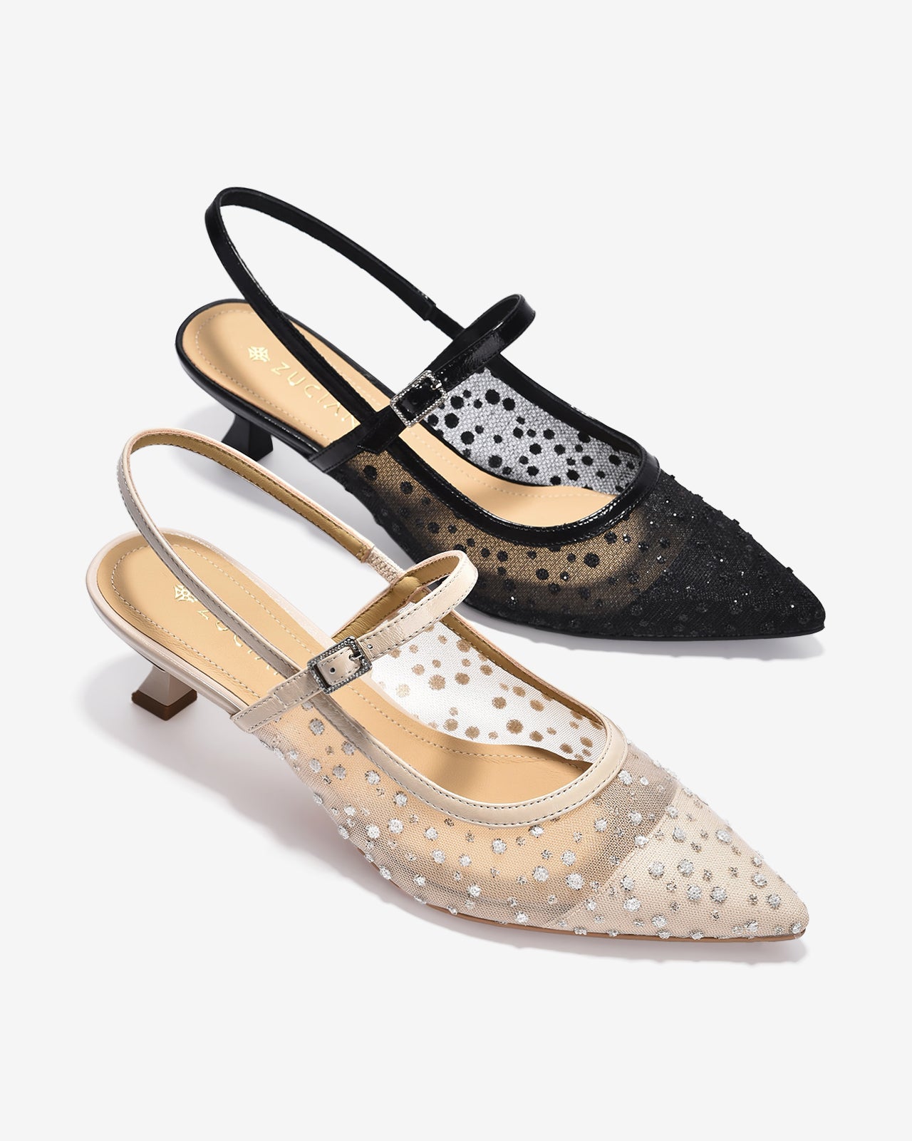 Giày Cao Gót Zuciani Lưới Đính Đá Ánh Bạc-GCM31-Kem Color1