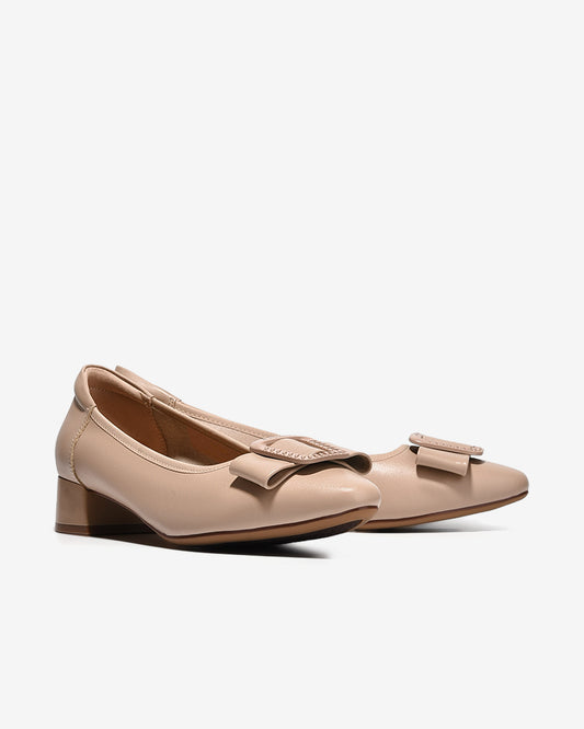 Giày Cao Gót Zuciani Gót Vuông Khóa Nơ-GCM38-Kem Color1