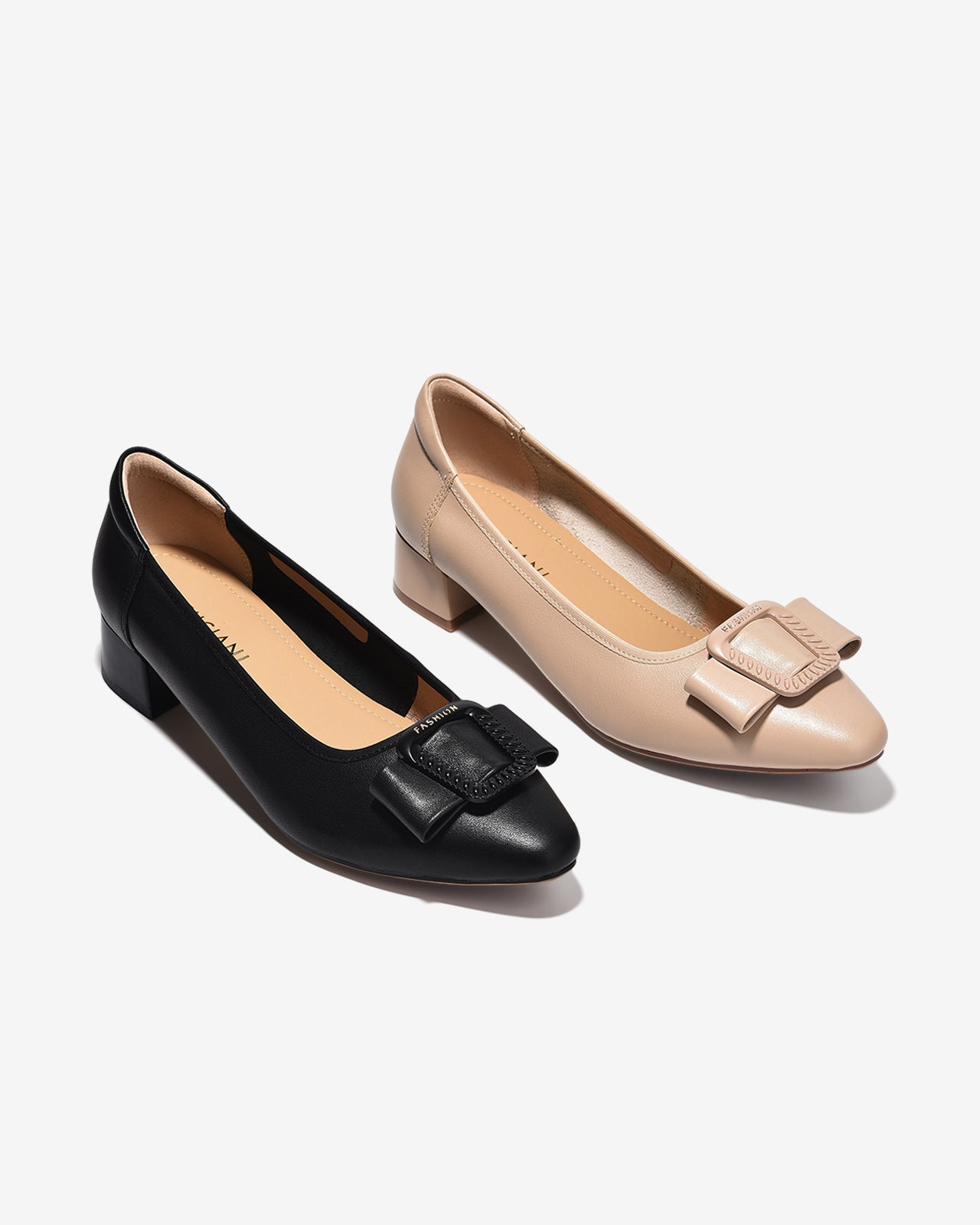 Giày Cao Gót Zuciani Gót Vuông Khóa Nơ-GCM38-Kem Color2