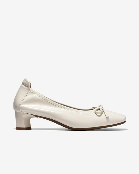 Giày Cao Gót Zuciani Da Mềm Đính Nơ-GCM41-Kem Color1First