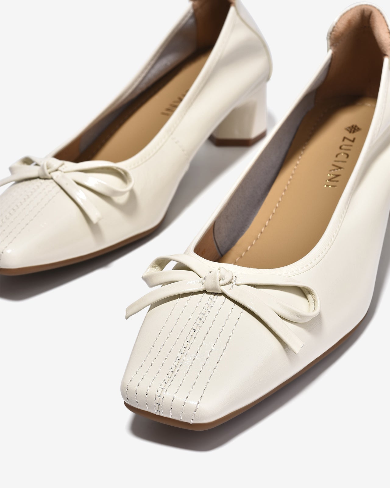 Giày Cao Gót Zuciani Da Mềm Đính Nơ-GCM41-Kem Color1
