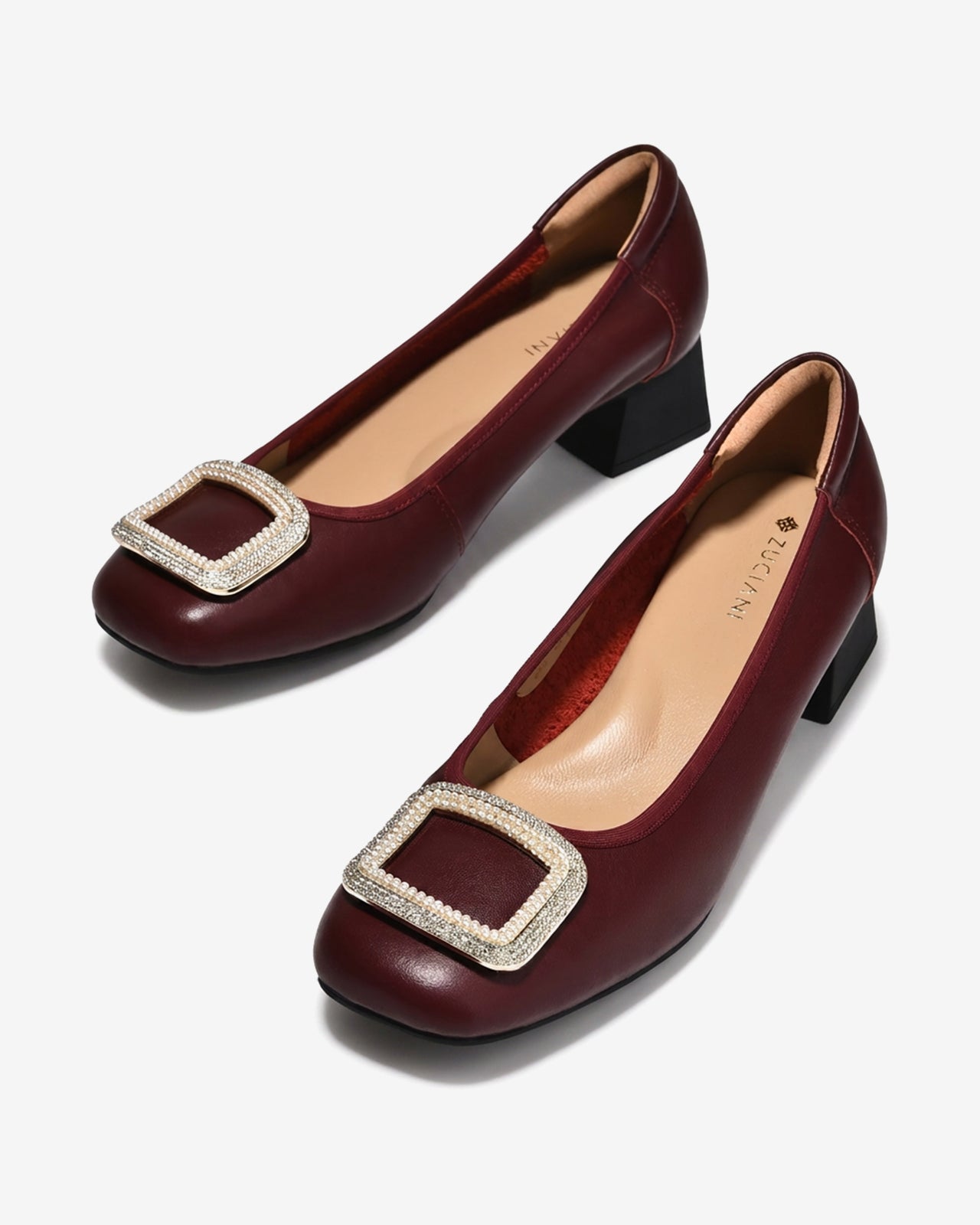 Giày Cao Gót Zuciani Khóa Vuông Đính Đá-GSD02-Đỏ Color2