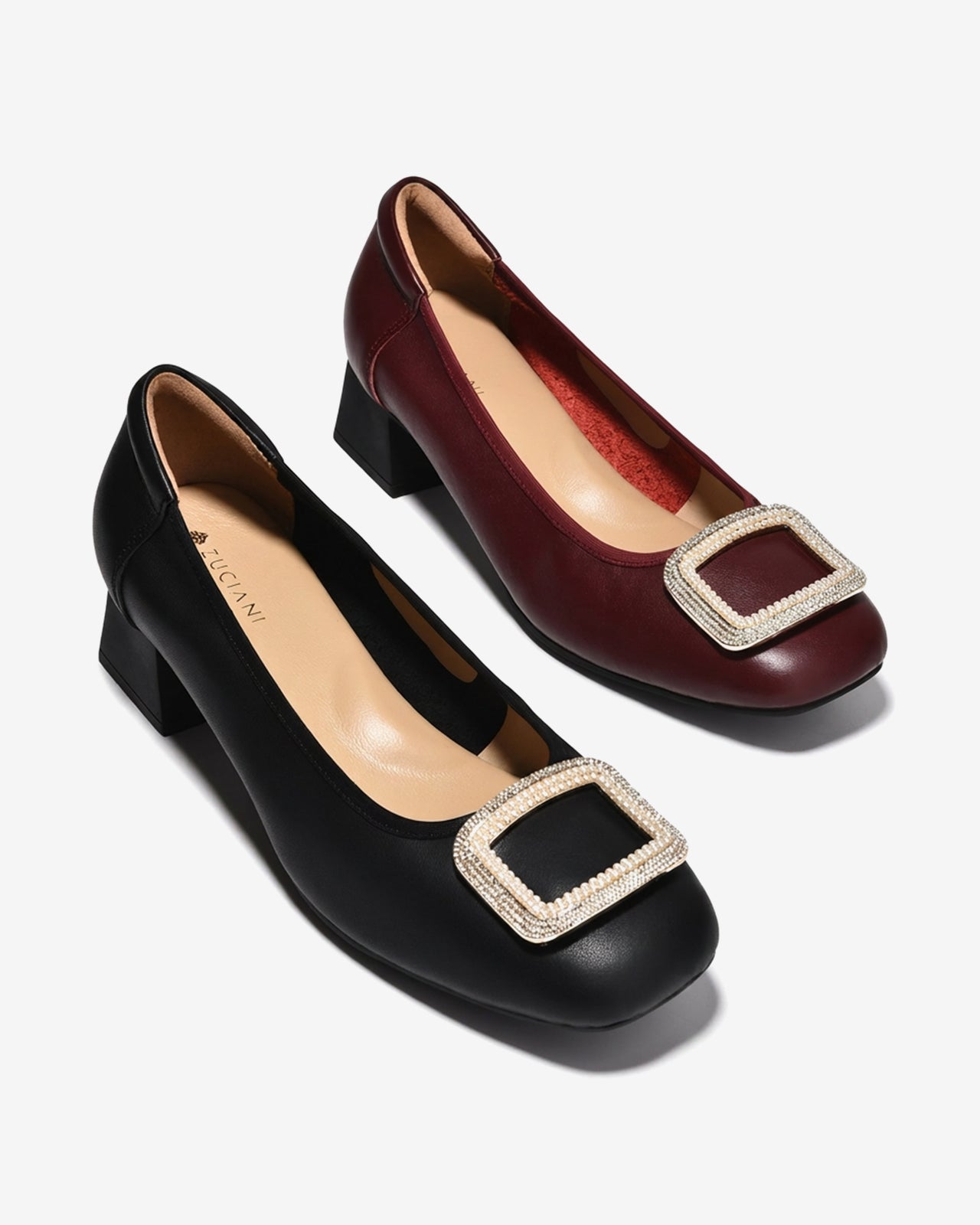 Giày Cao Gót Zuciani Khóa Vuông Đính Đá-GSD02-Đỏ Color2